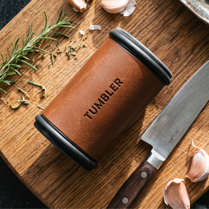 Tumbler Pro brown vegan leather with debossed logo
